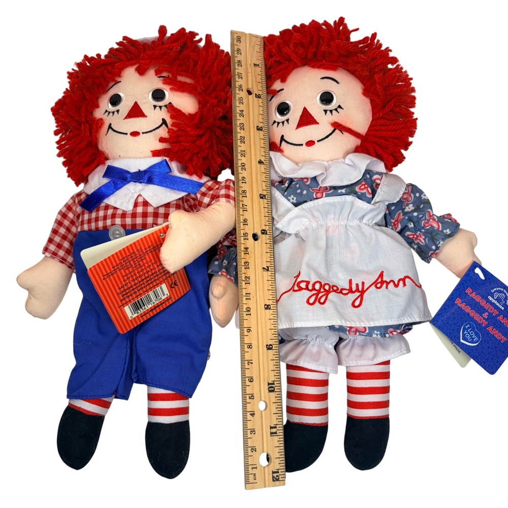 VTG 90s Applause Raggedy Ann Andy Plush Dolls Set Tags Attached Red Yarn Hair - Picture 10 of 14